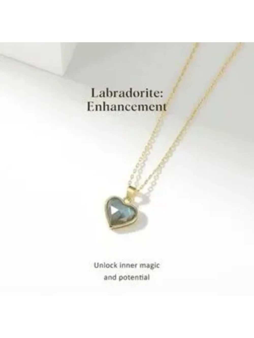 GOLD 14k Gold Plated Labradorite Heart Stone Necklace